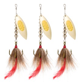 Dr.Fish 3 Pack Musky Spinners, Bucktail Lure Spinnerbait Willow Blade 3/4oz 7Inches Muskie Baits, Stainless Steel Shaft Treble Hooks Freshwater Bass Lures Gold