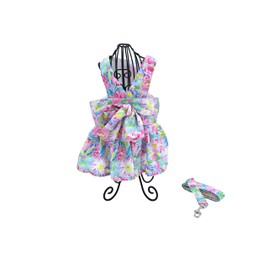 Dog Dress Bow Tie Harness Leash Set Harness Dress for Small Dogs Cute Dog Pet Girl Puppy Summer Clothes for Female Bunny Clothes Yorkie Chihuahua Training Walking (Medium, Puparazzi)