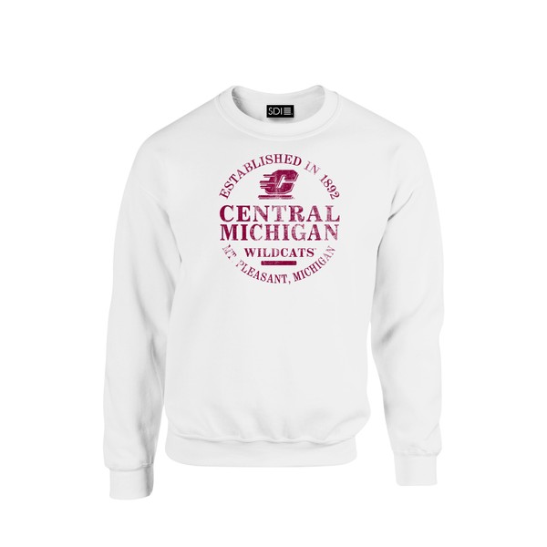 Central Michigan Chippewas 50/50 Blended 8 oz. Crewneck Sweatshirt, White, Small
