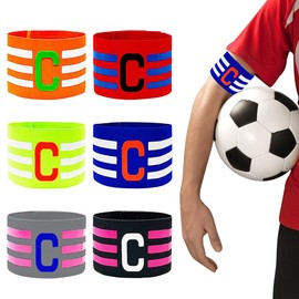 yotutun Pack of 6 Captain's Armband Football Player Leader's Armband Multicoloured Elastic Football Armband Elastic Captain's Bracelets Captain Bracelet for Children Adults Junior Many Sports