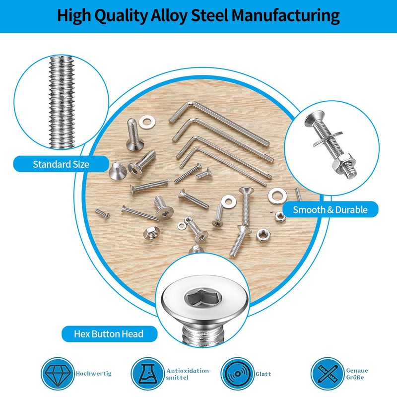1500 Pcs Hex Socket Screws, Nuts and Washers Assortment Kit,