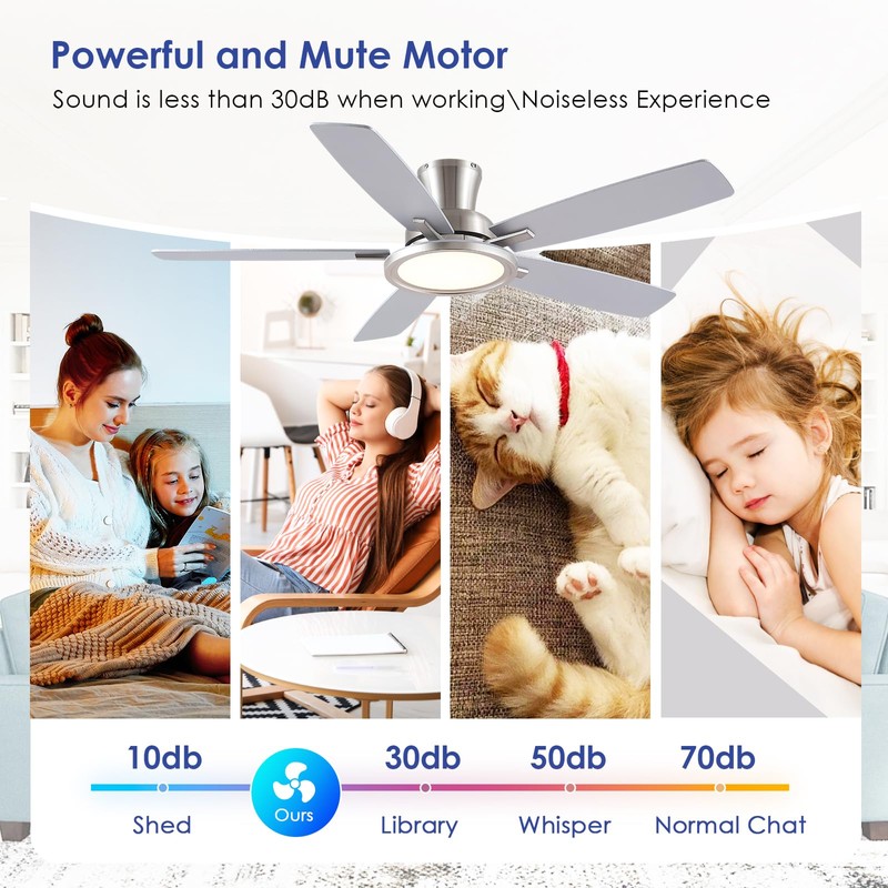 BYKISTOK 52" RGB Ceiling Fan with Light and Remote/App -