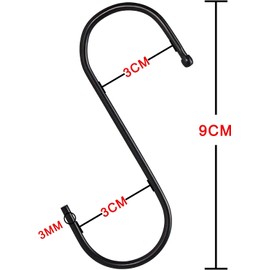 Baoswi 20 Pack Heavy Duty S Hooks 9 cm S Shaped Hanging Hooks Large Hangers for Kitchen, Bathroom, Bedroom and Office(Black)