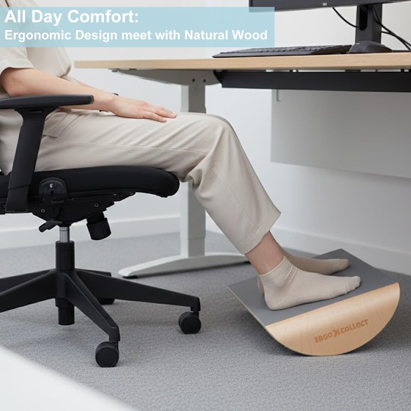 ERGO COLLECT Wood Foot Rest Under Desk, Ergonomic Rocking Footrest