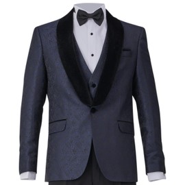 Men's Tuxedo Jacket & Vest | Unique Smoking Jacket with Velvet Shawl Lapel | Prom, Wedding & Party Suits for Men (Navy,XXL)