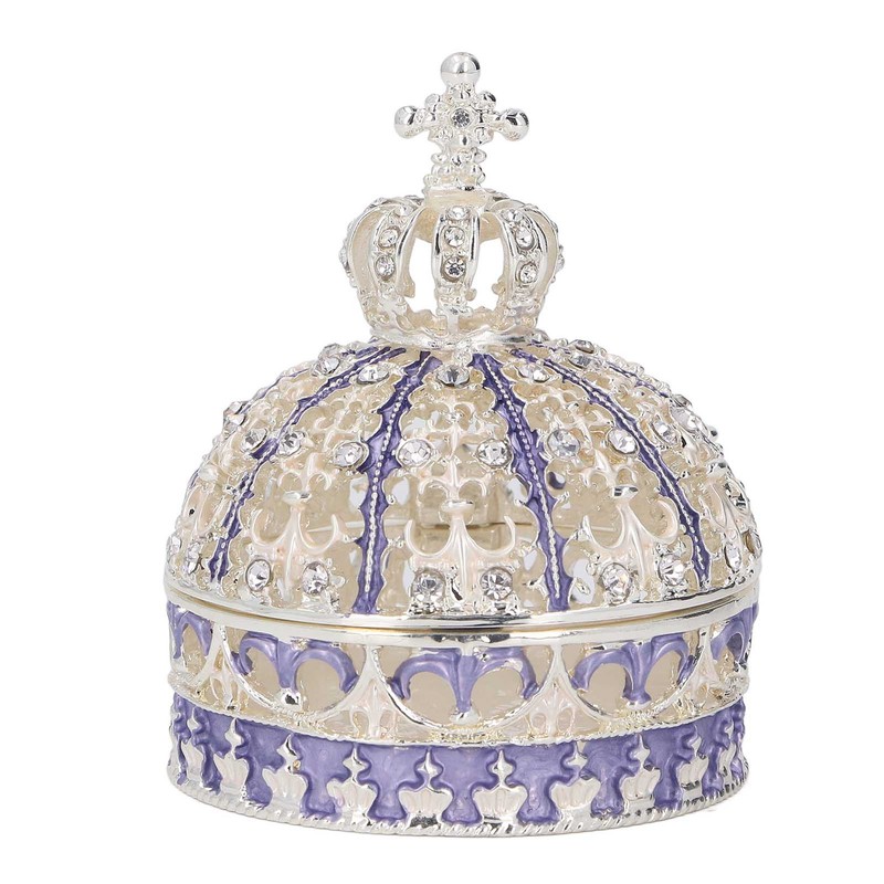Metal Trinket Box Purple Crown Shape Shiny Elegant Exquisite Zinc