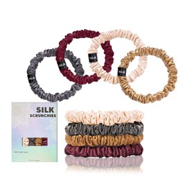 4 pcs small Silk hair Scrunchies 100% Pure Mulberry silk hair ties for Women No Damage & sleep silk Scrunchies （deep color）