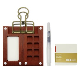 8 Grid Miniature Watercolor Painting Palette Kit, Wood Pocket Artist Watercolor Set Portable Watercolor Palette Box Kit with Brush Clip Sketchbook, Travel Watercolor Palette Set for Painters Artists