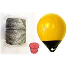 KUFA Sports Prawn Trap Accessory Combo, 1/4 x 400' Lead core Rope,12" Heavy Duty Yellow Buoy & Vented Bait Jar (LQ4+HB5+A30Y)