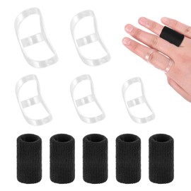 5Pcs Finger Splint and 5Pcs Finger Sleeve, Clear Trigger Finger Splint Brace, Invisible Thumb Brace to Support and Protection for Finger Joint, Trigger Finger, Mallet Finger (1,2,3,4,5 Sizes)