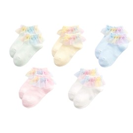 Gwenvenni Calcetines de algodón con volantes y encaje para niñas pequeñas, Arco iris, 6-12 Meses