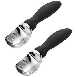 Spring Chef Ice Cream Scoop with Soft Grip Handle, Professional Heavy Duty Sturdy Scooper, Premium Kitchen Tool for Cookie Dough, Gelato, Sorbet, Black, 2 Pack