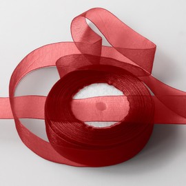 JaoZuyard Burgundy Organza Chiffon Ribbon 1/2 inch X 50 Yards Sheer Ribbon for Flower Fabric for Wedding Invitations Bridal Bouquets Party Decoration Gift Wrapping Bow Making