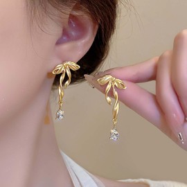 Cybche Vintage Kristall Ohrringe Gold Bogen Ohrringe Klein Cz Tropfen Baumeln Ohrringe Schleife Ohrringe Strass Bogenknoten Ohrstecker Schmuck Für Frauen