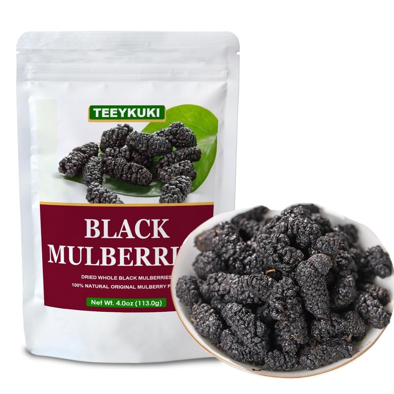 Premium Dried Black Mulberry 4oz (113g), Natural Sweet & Tart