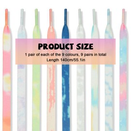9Colors Shoe Laces, Flat Tie Dyed Shoelaces, Shoe Strings for Sneakers, Colorful Replacement Shoelaces for Sport Shoes (140CM)