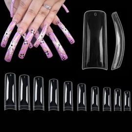 AMOYUN Pack of 500 Long C-Curve Nail Tips, 10 Sizes Soft Gel Nail Tips, Half Cap Nail Tips for Gel Nails, False Nail Tips for Nail Extensions for Nail Studios, Starter DIY