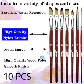 Sdanart Watercolor Brushes Professional，10 PCS Artist Paint Brush Shapes Including Pointed Rounds, Flats，Filbert，Cat's Tongue Oval Wash，Dagger，Suitable for Acrylics Water Color Oil Gouache Ink