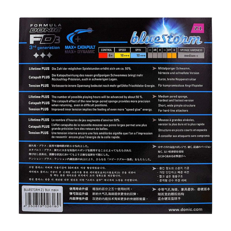 Donic Bluestorm Z1 Table Tennis Rubber (Max+, Black)