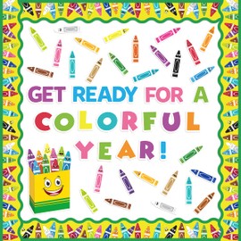 CPicdn 118Pcs Crayon Cutouts Back to School Bulletin Board Set Colorful Crayons Pencil Name Tags Label First Day of School Classroom Decorations