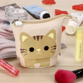 Cute Pencil Case, OLIYuMi Telescopic Pencil Pouch Stand Up Pencil Case Pencil Storage Box Stationery Organizer Makeup Bag with Zipper Closure for Student Office College Boys and Girls (Yellow Cat)