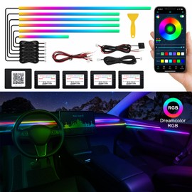 Acrylic Interior Car LED Strip Light with Wireless APP, RGB Dreamcolor 6 in 1 with 175 inches 593 LEDs Fiber Optic Ambient Lighting Kits, 16 Million Colors Sound Active Function Car Neon Lights