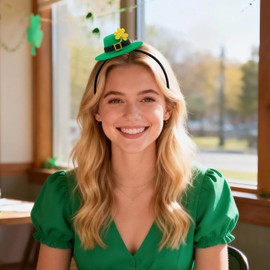 YanJie Mini St. Patrick’s Day Hat Headband with Clip Leprechaun Headbands for Women St Patricks Day Accessories Headband for Girls Gold Shamrock