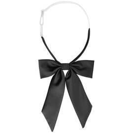 [Elerevyo] Women's Bowtie Solid Color Western Ribbon Pre-tied Bow Tie for School Uniform, Black