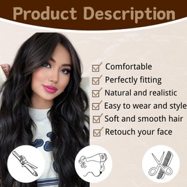 Long Black Wig for Women 26 Inch Middle Part Wavy Women Charming Wigs Realistic Natural Looking Synthetic Heat Resistant Fiber Wig for Daily Party Use