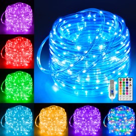 Ollny Rope Lights Outdoor Color Changing, 33FT 100 LED USB Waterproof String Lights with Remote, 18 Colors Fairy Rope Light for Indoor Bedroom Party Garden Wedding Holiday Decorations