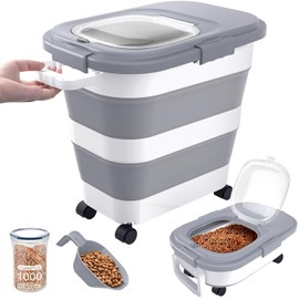 23-25 Lbs Airtight Dog Food Storage Container,Collapsible Dog Food Container with Lid,Wheels,Handle,Large Pet food storage Container with Scoop,Small Food Container for Dog Cat