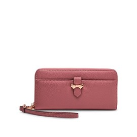 Anne Klein Women's Ak Boxed Slim Zip Wallet with Bow Detailing and Wristlet Strap, Vintage Pink, X- Small