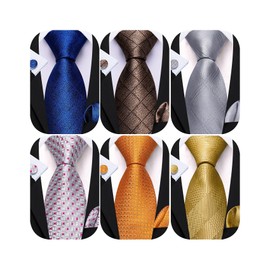 Barry.Wang Men Tie Classic Silk Gift Necktie With Tie Clip Jacquard Woven Neck Ties 6PCS Formal Wedding