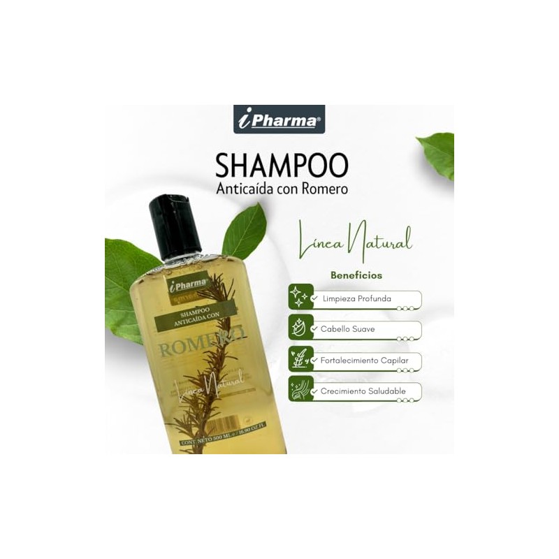 IPharma Shampoo Anticaída con Romero, Línea Natural, 500 ml