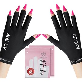 modelones UV Gloves for Gel Manicures, Professional UPF99+ Anti UV Protection Gloves for Gel Nail Lamp (Black)