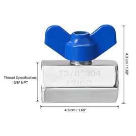 PATIKIL Mini Ball Valve 3/8" NPT Thread Male, 304 Stainless Steel Shut-Off Valve for Water Oil Gas Plumbing Fitting, Silver