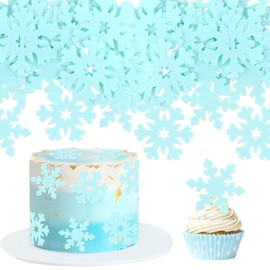 50PCS Edible Snowflake Cupcake Toppers Edible Wafar Paper Winter Theme Bridal Engagement Baby Shower Birthday Wedding Christmas Party Cupcake Picks Anniversary Party Decorations Supplies blue