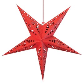 In the Breeze 9176 — Red Paper Star Lantern — Hanging Party and Home Décor with Painted Gold Accents — Handmade, Dyed Paper