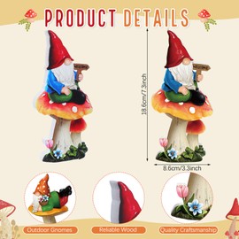 Yuntau 2 Pcs Christmas Gnomes Decorations for Yard Christmas Wooden Garden Gnomes Sign Outdoor 7 Inches Cutout for Winter Holiday Outdoor Porch Lawn Patio Yard Garden Decor