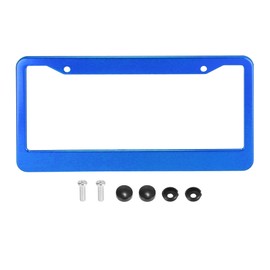 X AUTOHAUX Aluminum Alloy License Plate Frame Cover 2 Hole for Car Front Rear License Plate Holder with Screws Caps Blue Plate Mounting