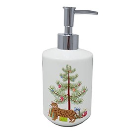 Caroline's Treasures CK4569SOAP Bengal #2 Cat Merry Christmas Ceramic Soap Dispenser Hand Soap Dispenser Pump Bottles for Bathroom Kitchen, Empty Refillable Liquid Soap Container