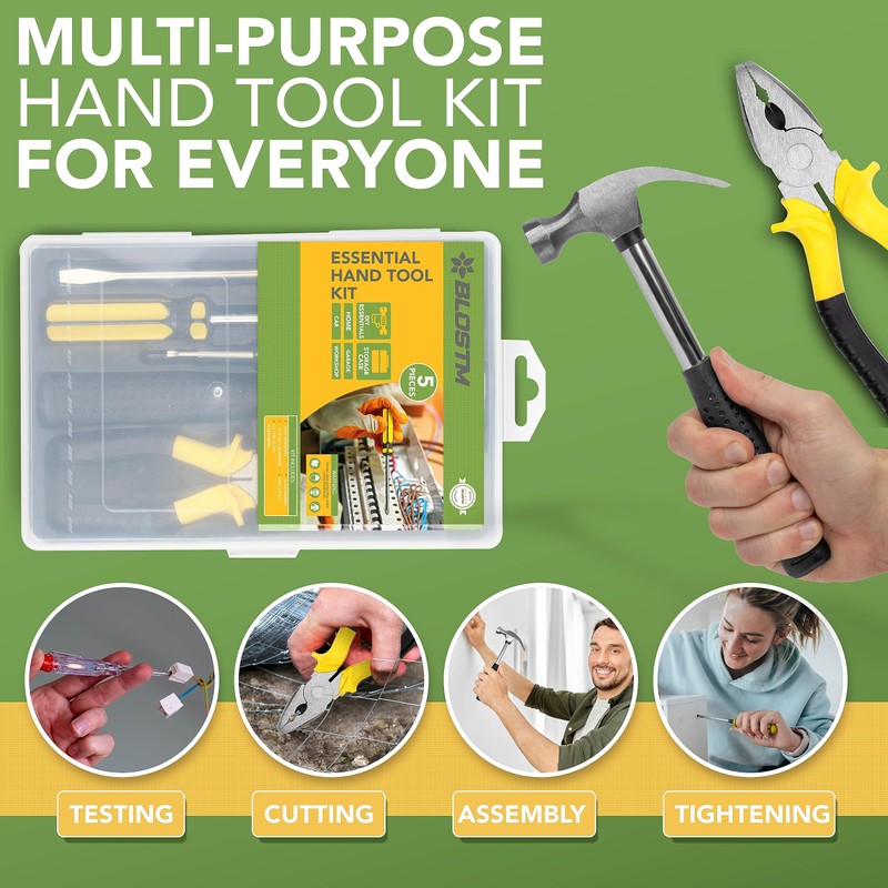BLOSTM Basic Home Tool Kit - 5pcs Essential Hand Tools