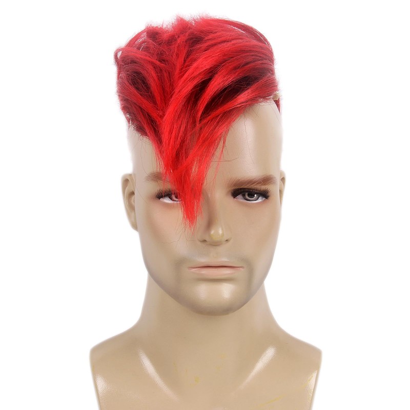 H&Bwig Men's Punk Mohawk Spiky Wig - Red/Black & Multicolor