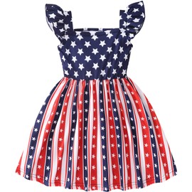 Popshion Girls Fourth of July Dress American Flag Outfit Kids Memorial Day Clothes Toddler Independence Day July 4th Patriotic Dresses 5-6 Years