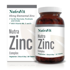 NUTRA ZINC Complex - 45mg Elemental Zinc| 60 Tablets| Contains Vitamin B6, C & D| Maintenance of Normal Immune System, Bones, Hair, Skin & Nails – Made in The UK by NutraVit