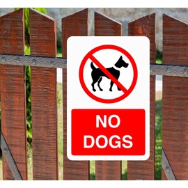 Safety First Display LTD No dogs sign - 1.2mm Rigid plastic for indoor/outdoor usage (200mm x 150mm) Viewing Distance within 5m.