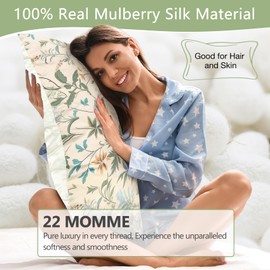 MANSPHIL Sage Green Botanical Silk Pillowcases King 2 Pack, Reversible Silky Satin Pillow Cases for Hair and Skin Envelope Closure, 22 Momme 6A Grade 100% Mulberry Silk, 20"x36"