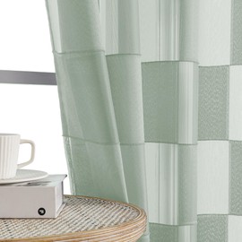 OVZME - Cortinas traslúcidas de color verde salvia, 45 pulgadas de largo, 2 paneles, clip a cuadros filtrado de luz, cortinas cortas con textura jacquard, bolsillo para barra, cortina de tratamiento
