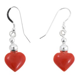 Triple AAA Grade Mediterranean Coral Navajo Heart Earrings Sterling Dangle French Hooks 0400