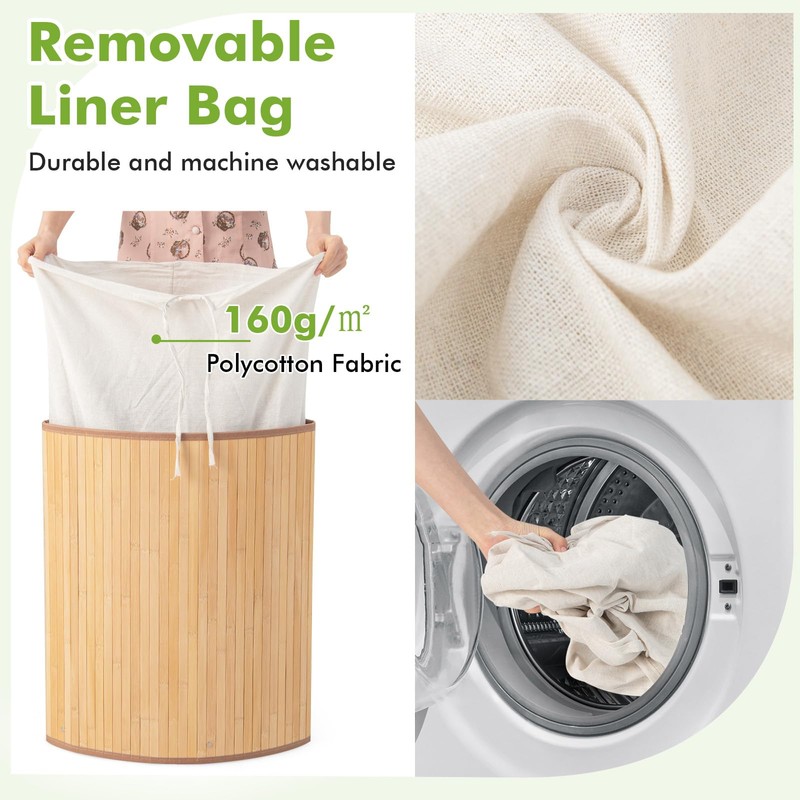 Giantex Corner Laundry Hamper with Lid, 58 L Bamboo Laundry